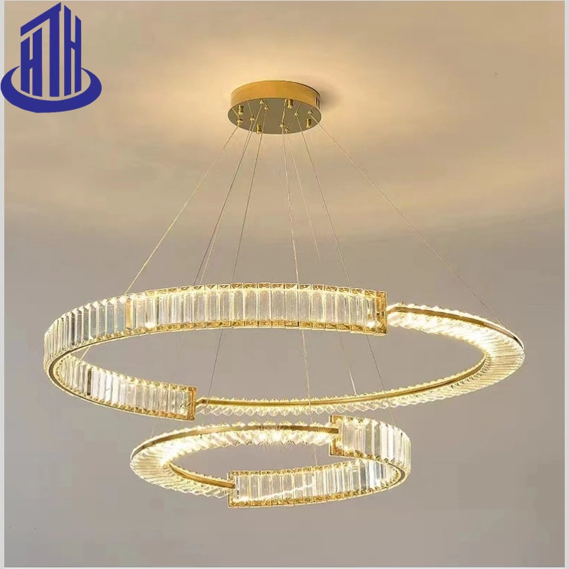 LED Double Mirror Stainless Steel Nordic Light Luxury Crystal Round Ring Pendant Light (3309)