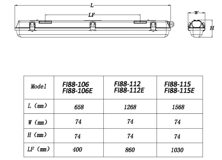 IP65 T8 T5 Tube Vapor Proof Parking Garage Light Fixture Ik08 LED Tri-Proof Light